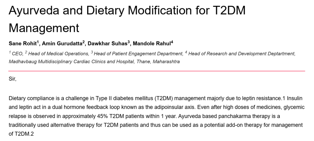 Ayurveda and Dietary Modification for T2DM Management- 1 year relapse study