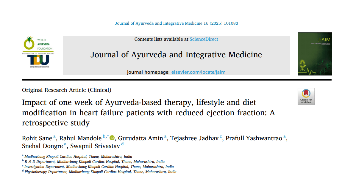 Impact of one week of Ayurveda-based therapy, lifestyle and diet modification in heart failure patients with reduced ejection fraction: A retrospective study