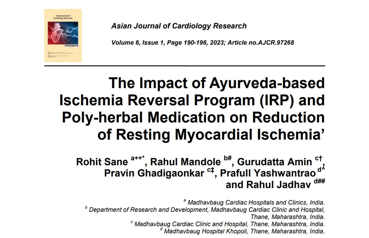 The Impact of Ayurveda-based Ischemia Reversal Program (IRP) and Poly-herbal Medication on Reduction of Resting Myocardial Ischemia