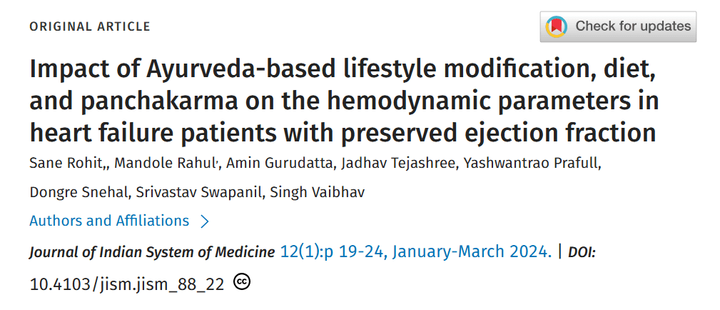 Impact of Ayurveda-based lifestyle modification, diet, and panchakarma on the hemodynamic parameters in heart failure patients with preserved ejection fraction