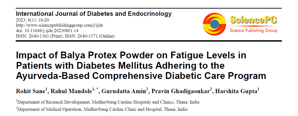 Impact of Balya Protex Powder on Fatigue Levels in Patients with Diabetes Mellitus Adhering to the Ayurveda-Based Comprehensive Diabetic Care Program