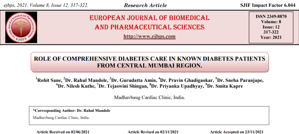 Role of Comprehensive Diabetes Care in Known Diabetes Patients from Central Mumbai Region