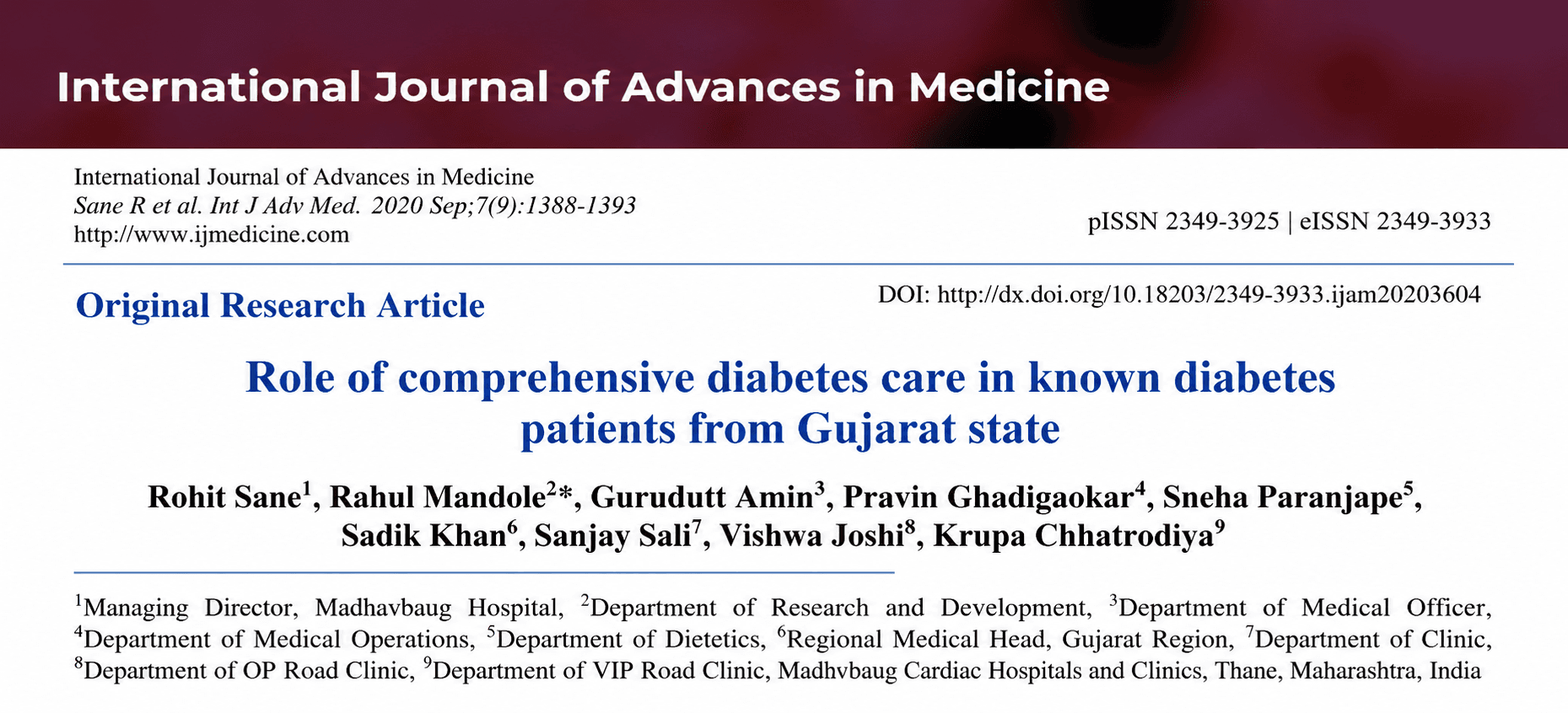 Role of comprehensive diabetes care in known diabetes patients from Gujarat state