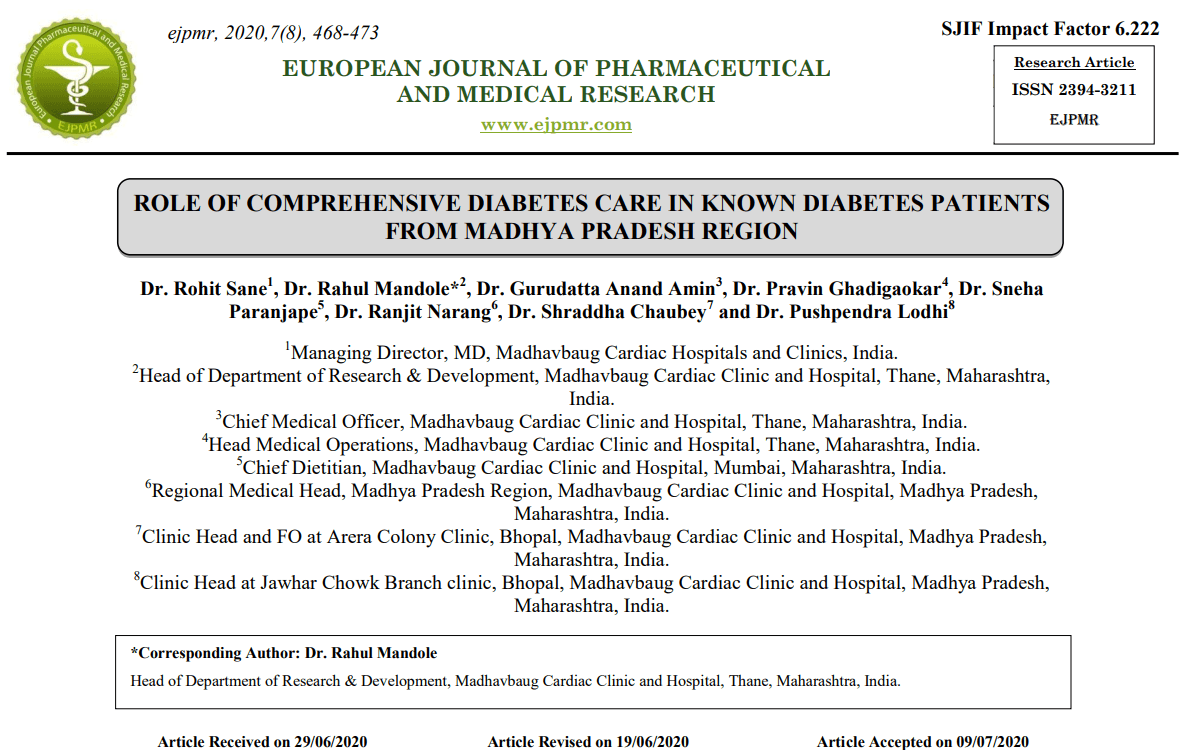Role Of Comprehensive Diabetes Care In Known Diabetes Patients From Madhya Pradesh Region