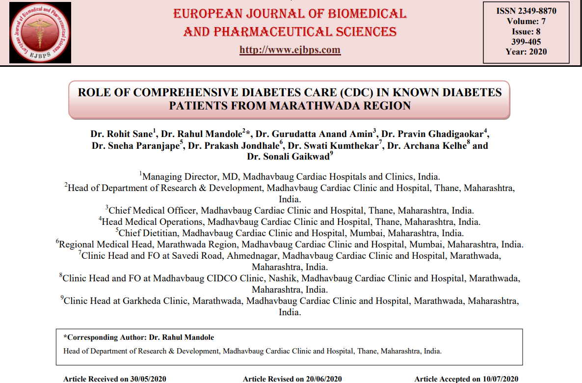 Role Of Comprehensive Diabetes Care (Cdc) In Known Diabetes Patients From Marathwada Region