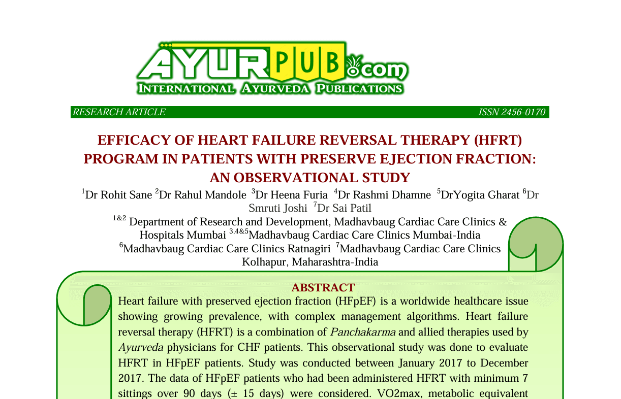 Efficacy Of Heart Failure Reversal Therapy (Hfrt) Program In Patients With Preserve Ejection Fraction: An Observational Study