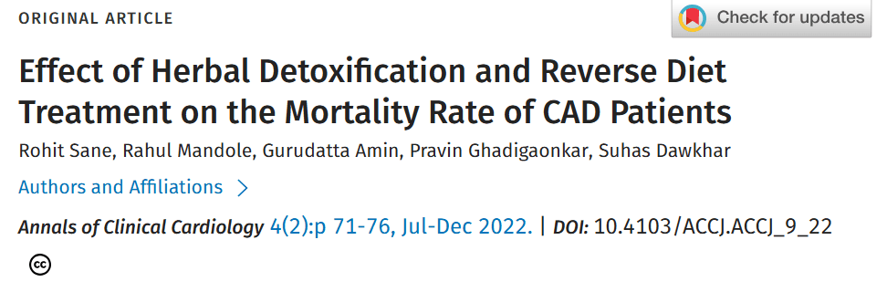 Effect of Herbal Detoxification and Reverse Diet Treatment on the Mortality Rate of CAD Patients