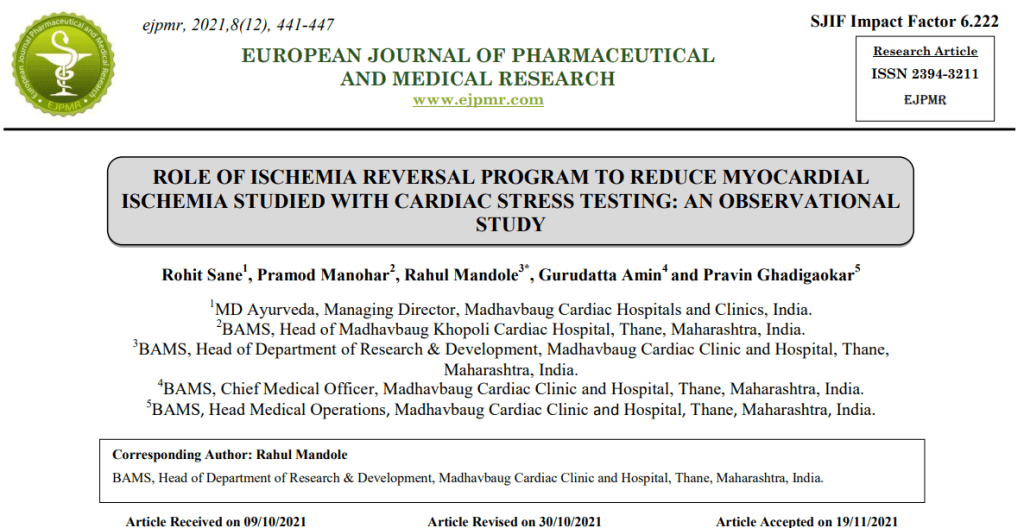 Role Of Ischemia Reversal Program To Reduce Myocardial Ischemia Studied With Cardiac Stress Testing: An Observational Study