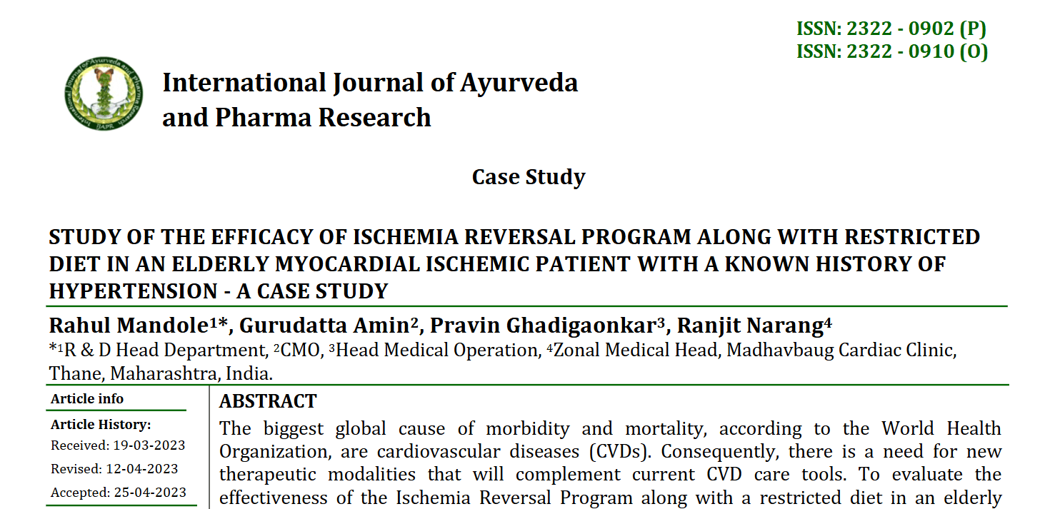 Study Of The Efficacy Of Ischemia Reversal Program Along With Restricted Diet In An Elderly Myocardial Ischemic Patient With A Known History Of Hypertension – A Case Study