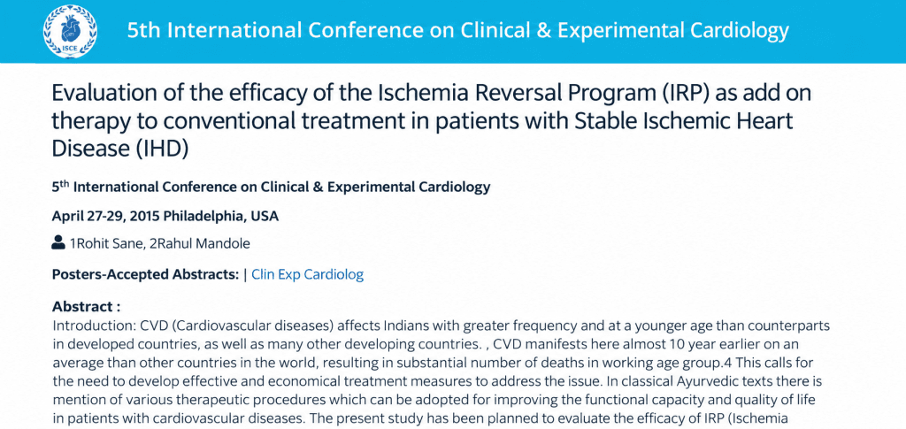 Evaluation of the efficacy of the Ischemia Reversal Program (IRP) as add on therapy to conventional treatment in patients with Stable Ischemic Heart Disease (IHD)