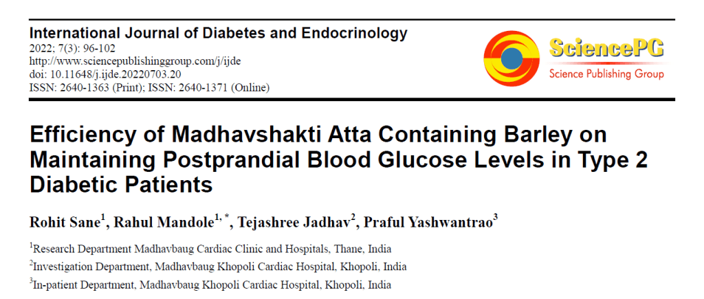 Efficiency Of Madhavshakti Atta Containing Barley On Maintaining Postprandial Blood Glucose Levels In Type 2 Diabetic Patients