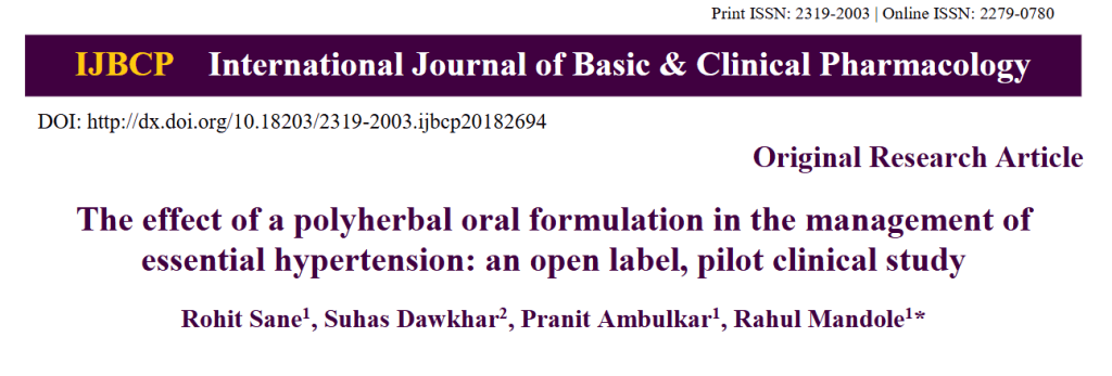 The effect of a polyherbal oral formulation in the management of essential hypertension: an open label, pilot clinical study