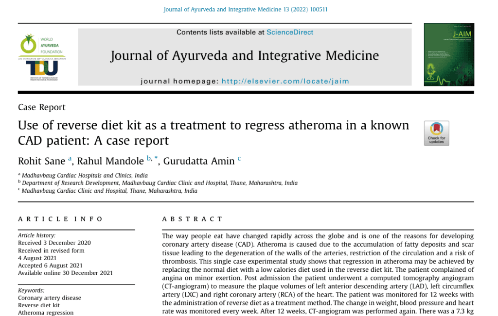 Use Of Reverse Diet Kit As A Treatment To Regress Atheroma In A Known Cad Patient: A Single Case Experimental Study
