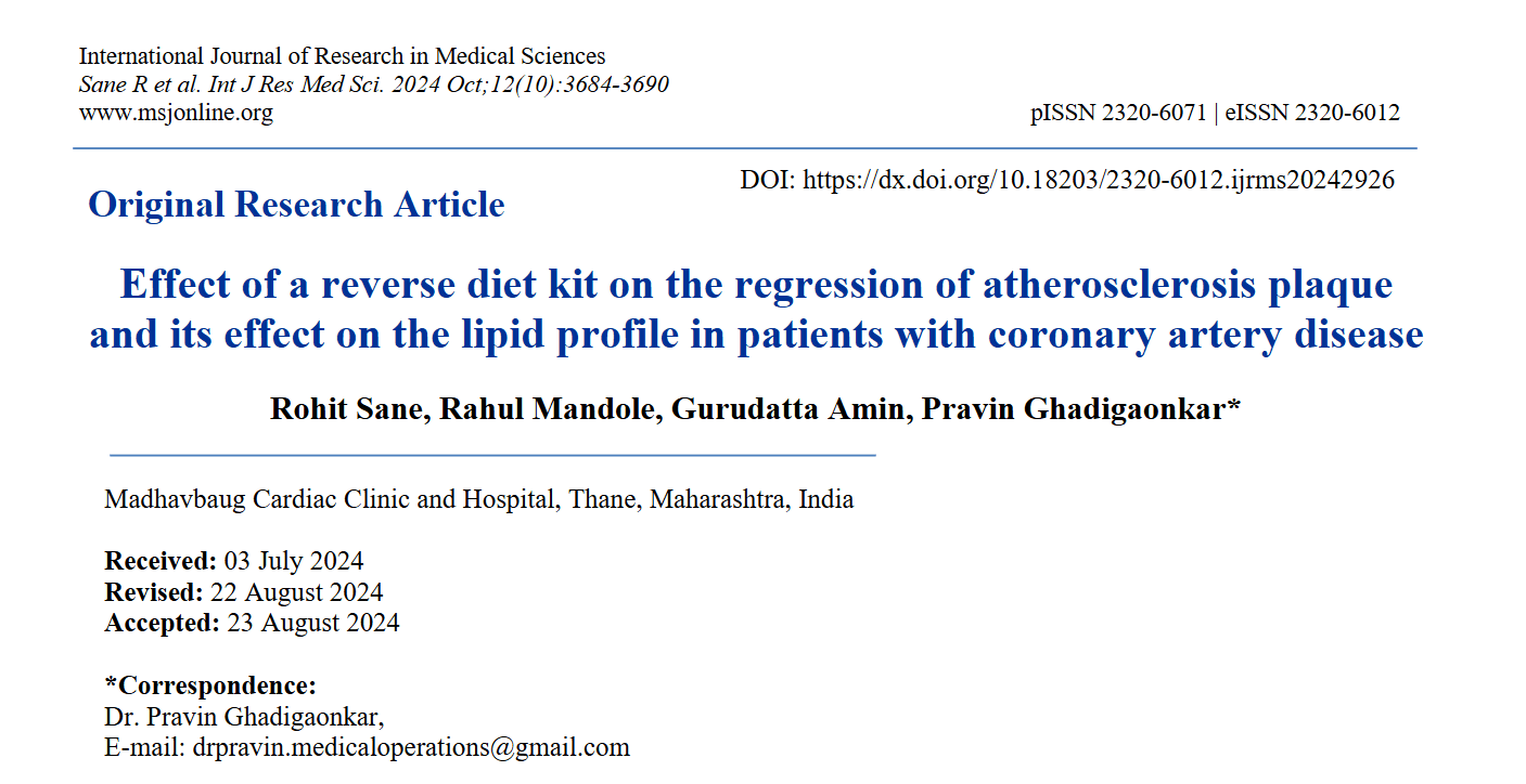 Effect of a reverse diet kit on the regression of atherosclerosis plaque and its effect on the lipid profile in patients with coronary artery disease