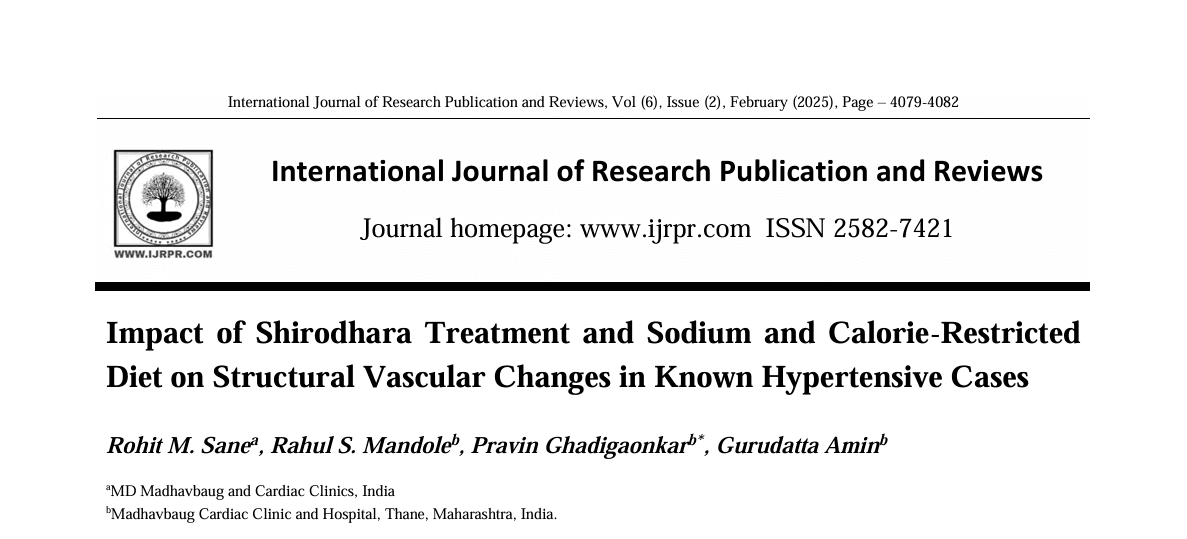 Impact of Shirodhara Treatment and Sodium and Calorie-Restricted Diet on Structural Vascular Changes in Known Hypertensive Cases