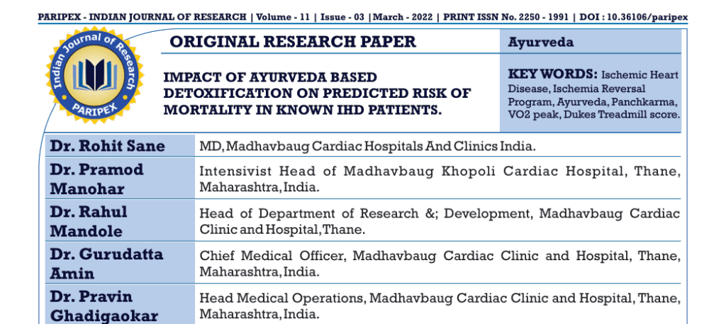 Impact Of Ayurveda Based Detoxification On Predicted Risk Of Mortality In Known Ihd Patient