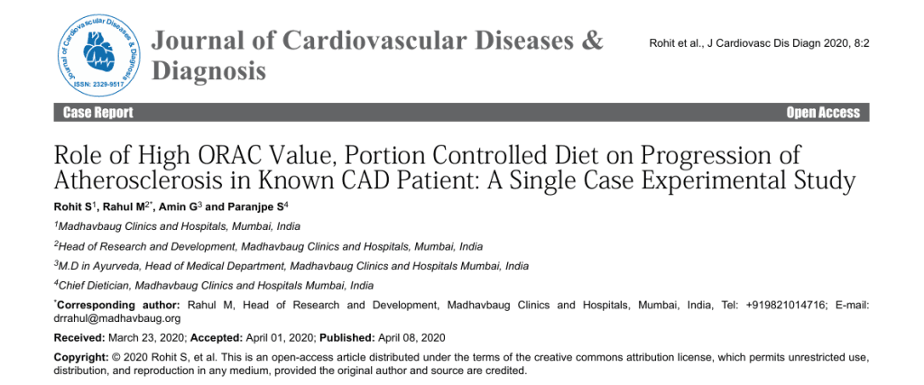 Role Of High Orac Value, Portion Controlled Diet On Progression Of Atherosclerosis In Known Cad Patient: A Single Case Experimental Study