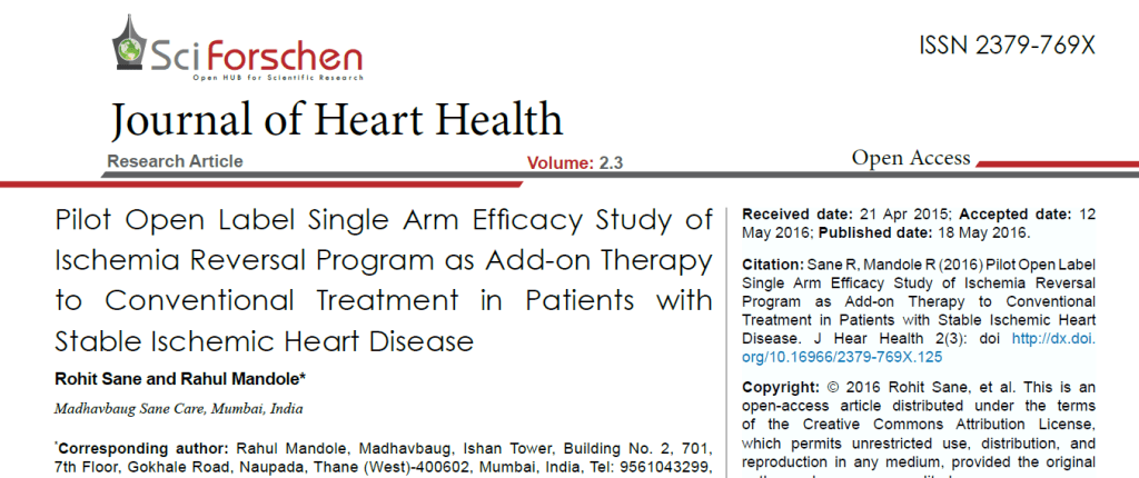 Pilot Open Label Single Arm Efficacy Study Of Ischemia Reversal Program As Add-On Therapy To Conventional Treatment In Patients With Stable Ischemic Heart Disease
