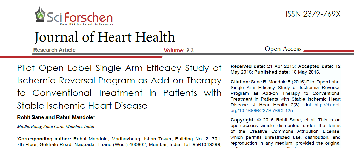 Pilot Open Label Single Arm Efficacy Study Of Ischemia Reversal Program As Add-On Therapy To Conventional Treatment In Patients With Stable Ischemic Heart Disease
