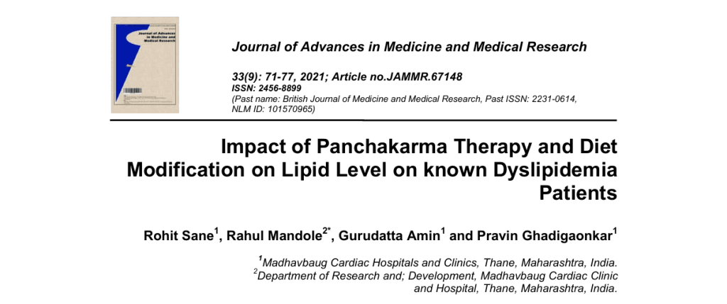 Impact Of Panchakarma Therapy And Diet Modification On Lipid Level On Known Dyslipidemia Patients
