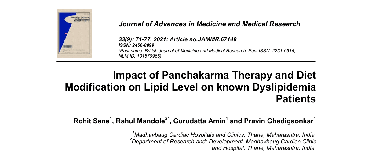 Impact Of Panchakarma Therapy And Diet Modification On Lipid Level On Known Dyslipidemia Patients