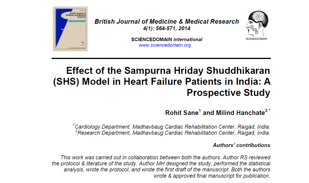 Effect Of The Sampurna Hriday Shuddhikaran (Shs) Model In Heart Failure Patients In India: A Prospective Study